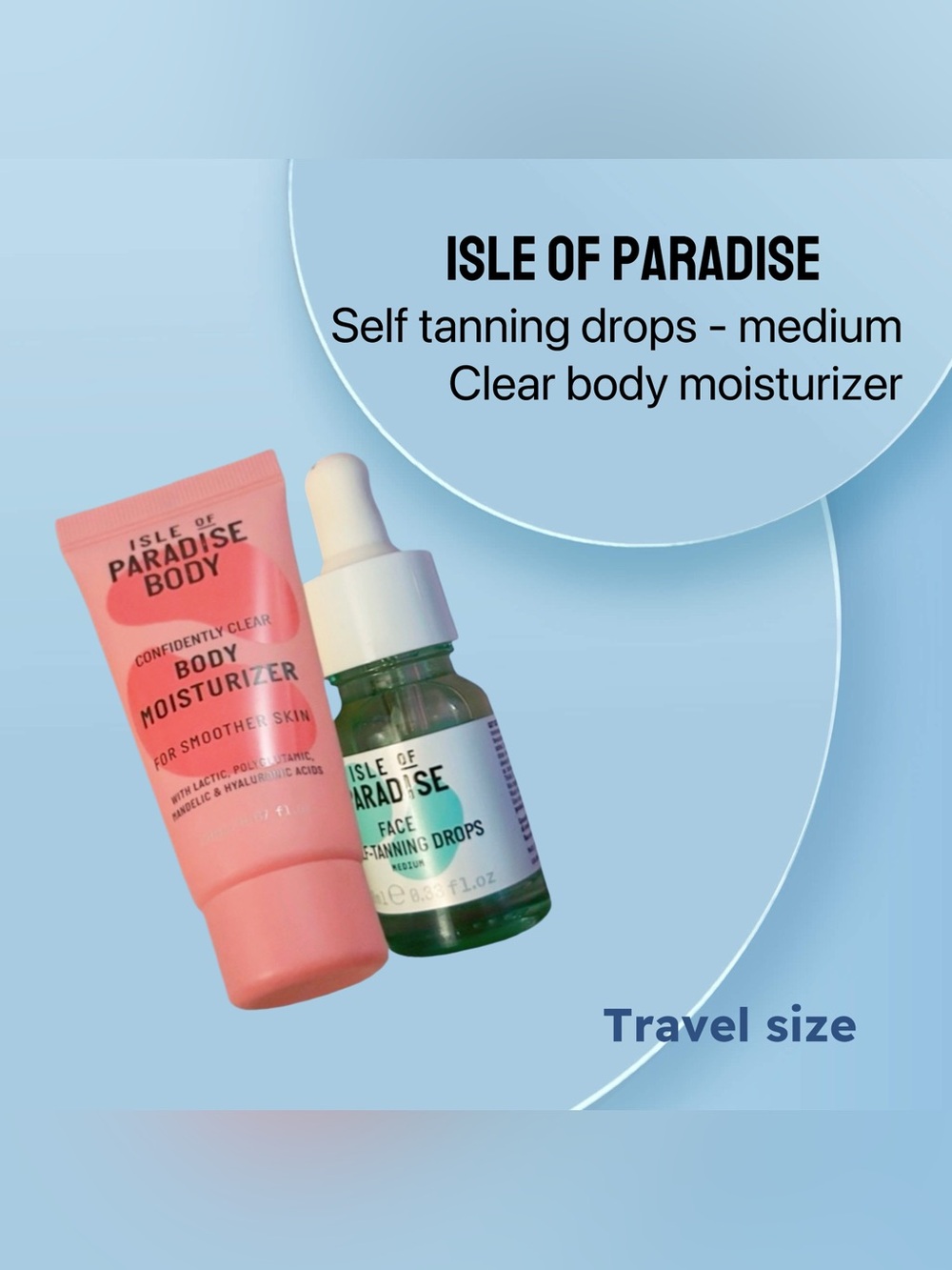 ⬇️🇪🇪🆕NIB ISLE OF PARADISE |TRAVEL| Set Fav body care self tanning & body cream*